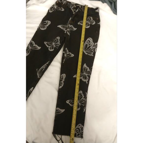 PacSun High Rise Straight Leg Black Jeans Silver Butterfly Print Junior Size 25 - Picture 6 of 14